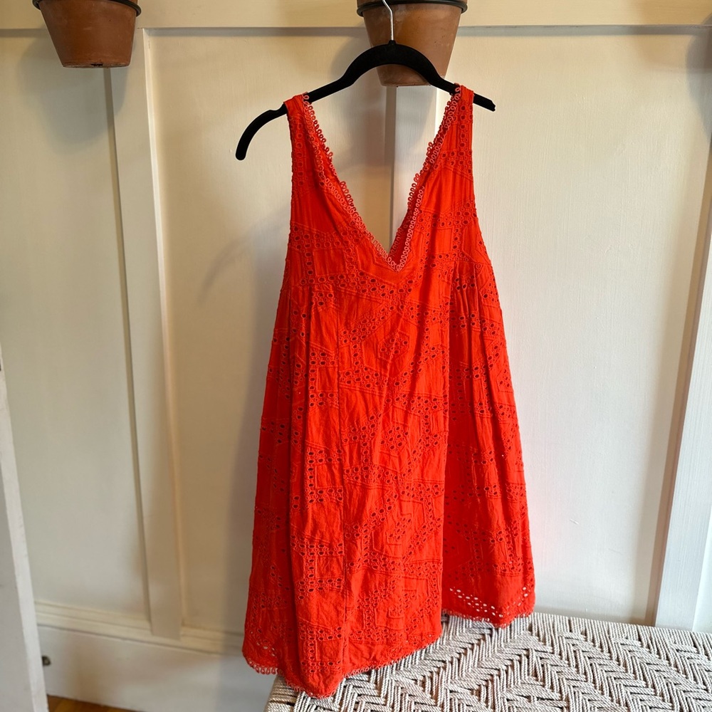 Maeve Anthropologie Eyelet Dress in Red/Orange